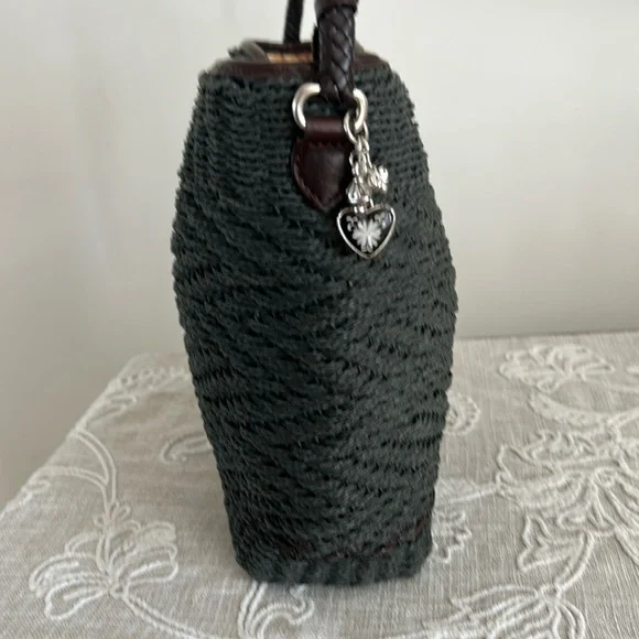 Brighton EUC Raffia Green Woven/Brown Leather Shoulder Bag - Picture 6 of 16